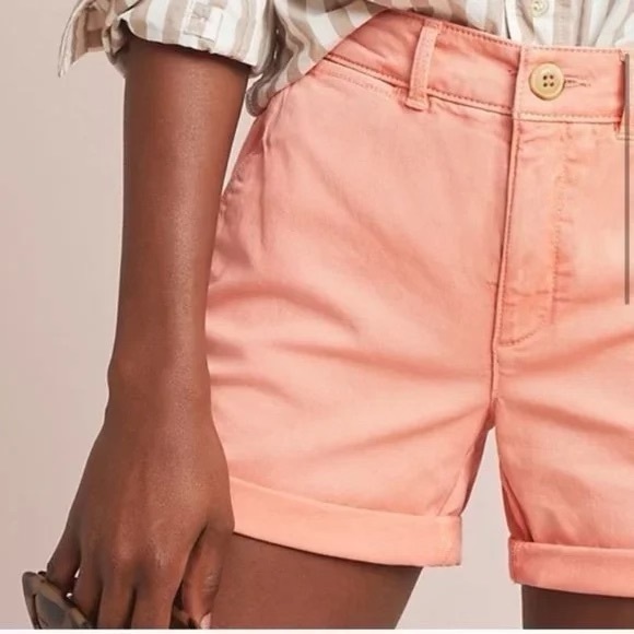 Coral Anthropologie Rolled Cuffed Chino Shorts 28 Waist‎ - Picture 3 of 11